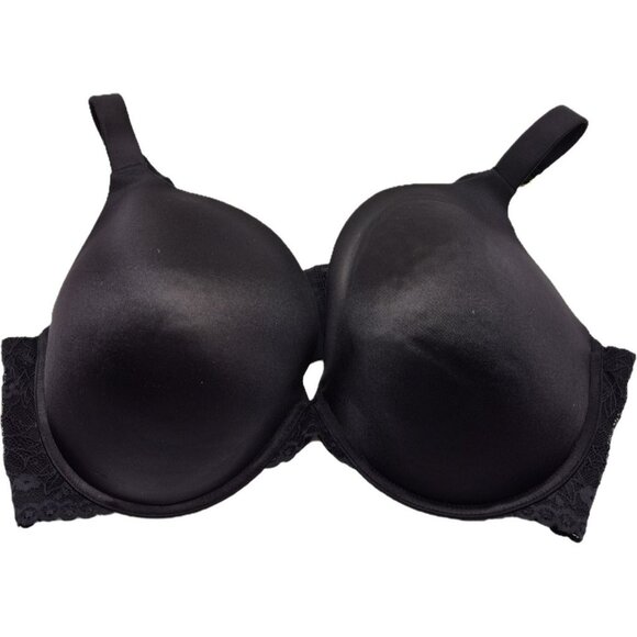 Joyspun Plunge Underwire Black Satin & Lace Full Coverage Adjustable Bra 46DD - Picture 1 of 15